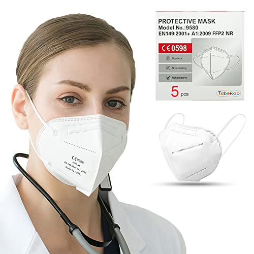 TubeRoo FFP2 Maske 5 Stück CE zertifiziert, geprüfte Atemschutzmaske 5-lagig, Schutz Masken, Mundschutz, Staubschutzmaske, deutscher Händler von TubeRoo