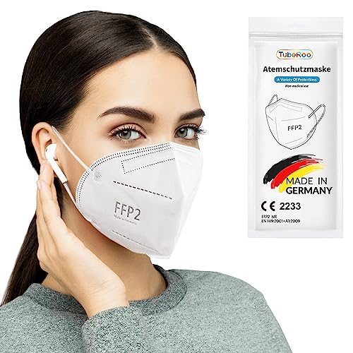 TubeRoo FFP2 Maske 50 Stück Masken, Made in Germany, Versand aus Deutschland, weiche runde Ohrschlaufen Bänder, Atemschutzmaske, Mundschutz, Staubmaske, Feinstaub, Feinstaubmaske, Staubschutzmaske von TubeRoo