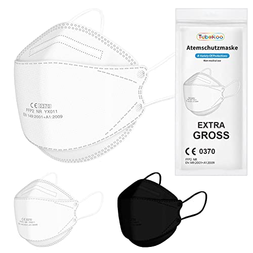 TubeRoo FFP2 Maske großer Kopf weiß Fischform 15 Stück Masken, CE zertifiziert, Versand aus Deutschland, weiche Ohrschlaufen Bänder Atemschutzmaske von TubeRoo