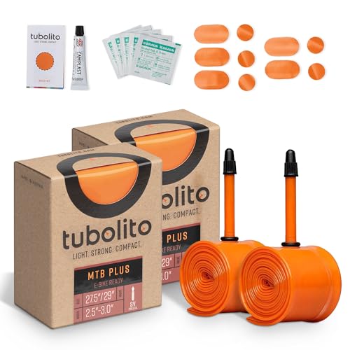 Tubolito MTB Plus 69.8 cm 73.7 cm x 6.3 cm-7.6 cm Schlauch 2er-Pack mit 42mm Presta-Ventilen + Tubo Patch Kit | Hochleistungs-Mountainbike-Schlauch | Leichtester und kleinster MTB-Schlauch weltweit von Tubolito