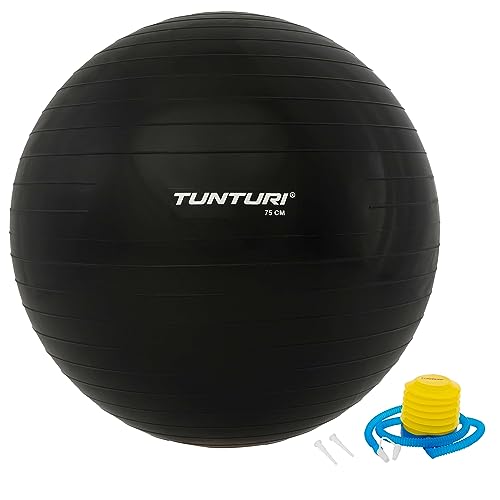 Tunturi Fitnessball - Gymnastikball - Schweizer Ball - 75 cm - Inkl. Pumpe - Schwarz von Tunturi