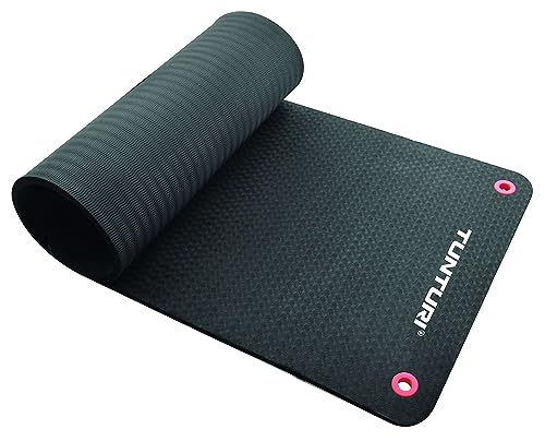 Tunturi Gymnastikmatte, extra Dicke Fitnessmatte 1,5 cm, 180 cm, schwarz, Yogamatte zum Aufhängen von Tunturi