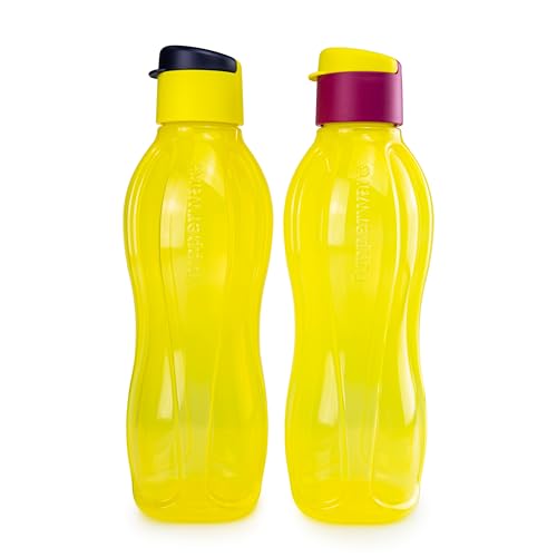 Tupperware EcoEasy Trinkflasche 750 ml gelb-blau + 750 ml gelb-Fuchsia Clipverschluss (inkl. 1x Bio Saatgut) von Tupperware