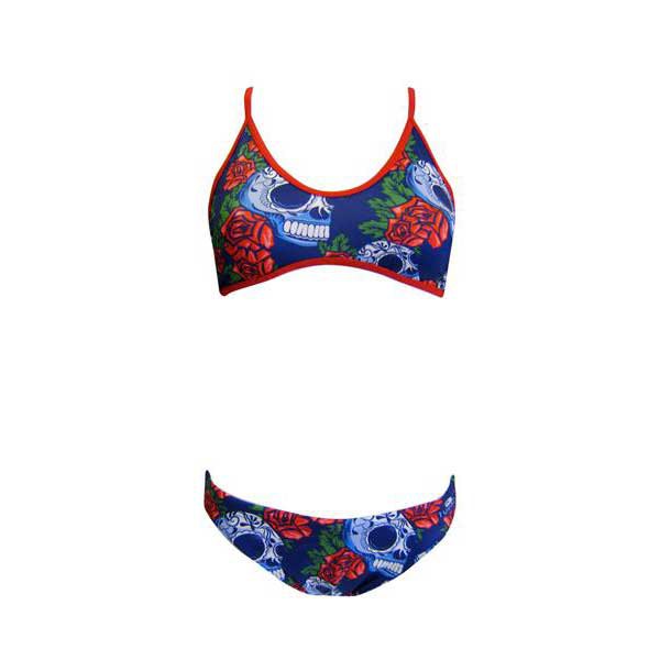 Turbo Roses&skulls Thin Strap Bikini Blau S Frau von Turbo