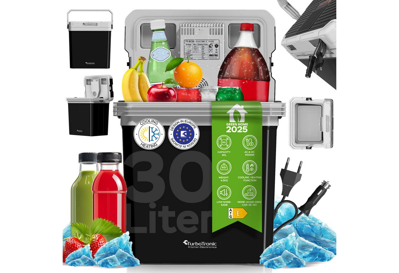 TurboTronic by Z-Line Kühlbox 30L 2in1 Kühltruhe mit Kühl & Heizfunktion tragbar AC DC 220-240V/12V, Steckdose Zigarettenanzünder Warmhalte Thermo Box Auto Strand Camping von TurboTronic by Z-Line