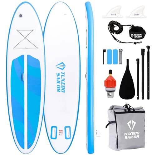 Tuxedo Sailor Aufblasbares Stand Up Paddle Board Aufblasbares SUP Faltbares Paddleboard für alle Könnensstufen Inklusive Paddle Boards, Paddel, Flossen, Rucksack von Tuxedo Sailor