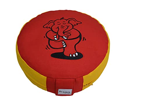 Tvamm-Lifestyle Rund 7 Chakra Meditationskissen (Zafu) Buchweizenschalen, Ø 36 cm x 15 cm, Bezug und Inlett 100% Baumwolle, Bezug und Inlett maschinenwaschbar bis 30º C. (Rot/Gelb) von Tvamm-Lifestyle