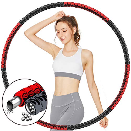 TvvaaFog Hula Reifen Hoop für Erwachsene & Kinder, Verbesserte Version 6-8 Abschnitt Abnehmbares Design, Fitness Exercise Reifen zur Massage, mit Geschenk Springseil (Rot+Grau) von TvvaaFog