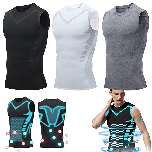 Twaynorb 2023 New Version Ionic Shaping Vest, Comfortable and Breathable Ice-Silk Fabric Compression Shirts for Men to Build A Perfect Body (Black+White+Gray,Large) von Twaynorb