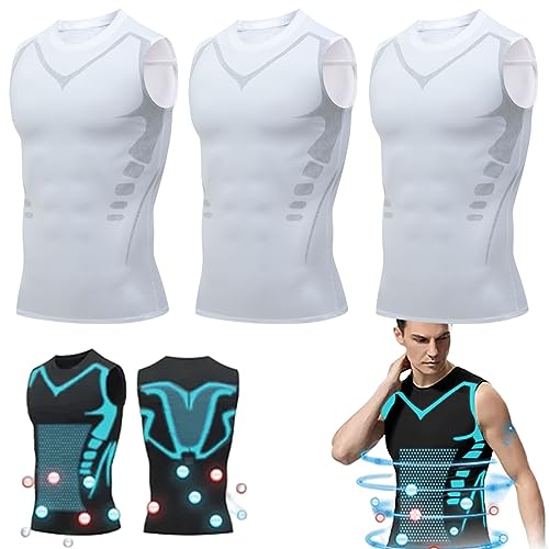 Twaynorb 2023 New Version Ionic Shaping Vest, Comfortable and Breathable Ice-Silk Fabric Compression Shirts for Men to Build A Perfect Body (White,Large) von Twaynorb