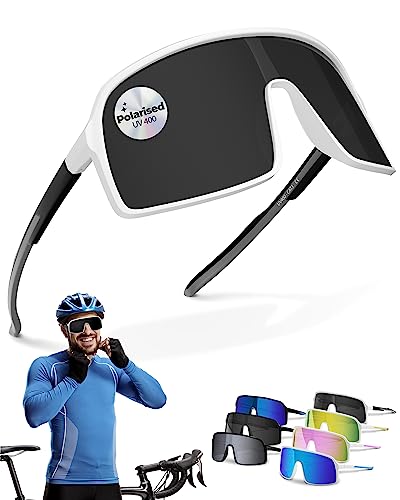 Two Horizons Sportbrille | Fahrradbrille | MTB Brille | XL Oversized HD Vision | Sportsonnenbrille polarisiert | UV400 Schutz, flexibel, ultraleicht | Sport Sonnenbrille Herren Damen | Schnelle Brille von Two Horizons