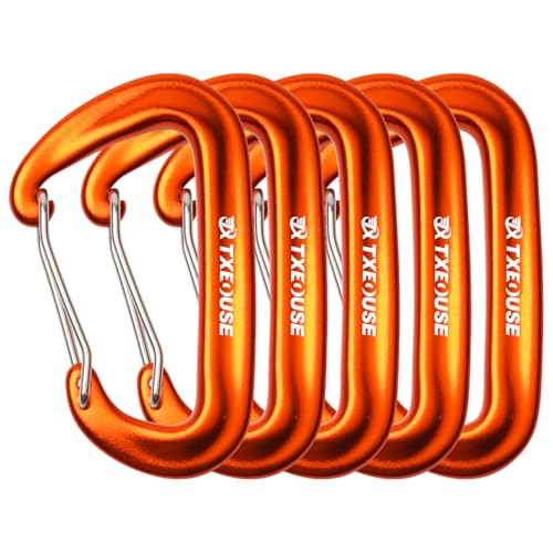 Schwerlast Alu Karabiner 5 Stücke Schlüsselanhänger Karabinerhaken 12KN (1200KG) Aluminium Groß Outdoor Carabiner Auswahl aus 5 Farben ideal im Alltag & Outdoor (Orange) von Txeouse