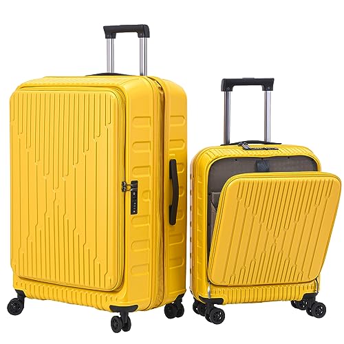 TydeCkare 2-teiliges 20/29-Gepäckset, 20-Zoll-Handgepäck mit Vordertasche und 29-Zoll-Koffer mit seitlicher Öffnung, leichte ABS + PC Hartschale, Gelb von TydeCkare