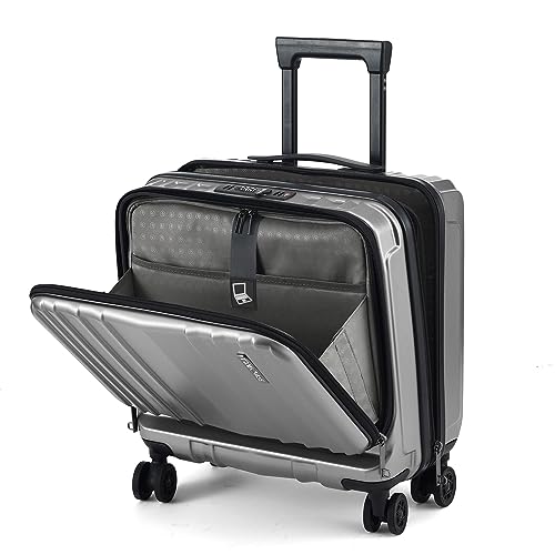 TydeCkare 16-Zoll-Handgepäck mit 2 Laptopfächern, Koffer aus ABS + PC mit Dual-Control-TSA-Schloss, YKK, 4 leisen Spinnerrädern, für Geschäftsreisen, Silbergrau von TydeCkare