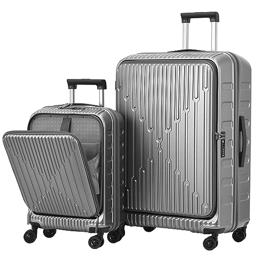 TydeCkare 2-teiliges 19/29-Gepäckset, 19-Zoll-Handgepäck mit Vordertasche und 29-Zoll-Koffer mit seitlicher Öffnung, leichte ABS + PC-Hartschale, Dunkelgrau von TydeCkare