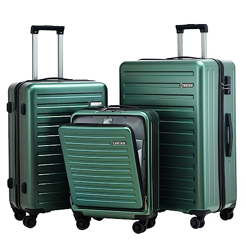 TydeCkare 20/24/28" Gepäckset, 20" Handgepäck mit Laptopfach 34L (55x39x20 cm), 24" Hartschalenkoffer 65L, 28 Zoll Koffer 101L, TSA Schloss, Grün von TydeCkare