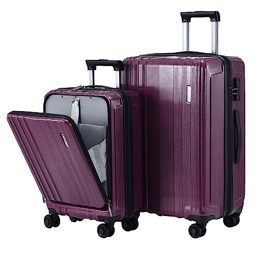 TydeCkare Gepäckset, 2-teilig 20/24, 20-Zoll-Handgepäck mit Vordertasche und Erweiterbarem 24-Zoll-Gepäck, ABS+PC-Koffer mit TSA-Schloss, YKK, Rosarot von TydeCkare