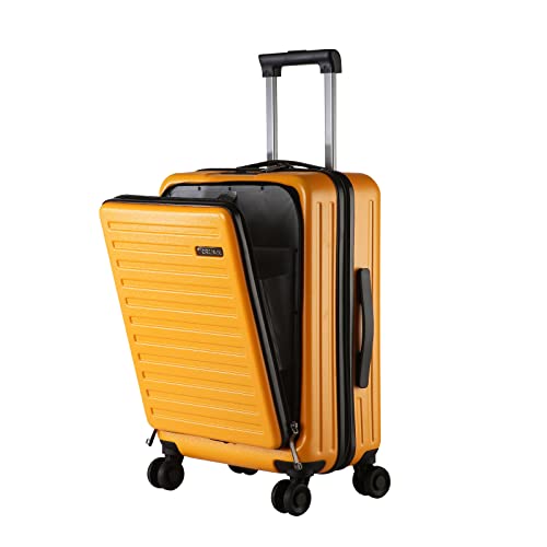 TydeCkare Handgepäck Koffer mit Laptoptasche mit Frontöffnung, 20 Zoll ABS+PC Leicht Hartschalenkoffer, TSA Schloss, YKK Reißverschluss, 4 360°Schwenkrollen, 6 Farben (Orange/M/45L) von TydeCkare