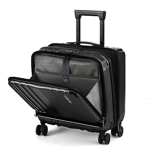TydeCkare 16-Zoll-Handgepäck mit 2 Laptopfächern, Koffer aus ABS + PC mit Dual-Control-TSA-Schloss, YKK, 4 leisen Spinnerrädern, für Geschäftsreisen, Schwarz von TydeCkare