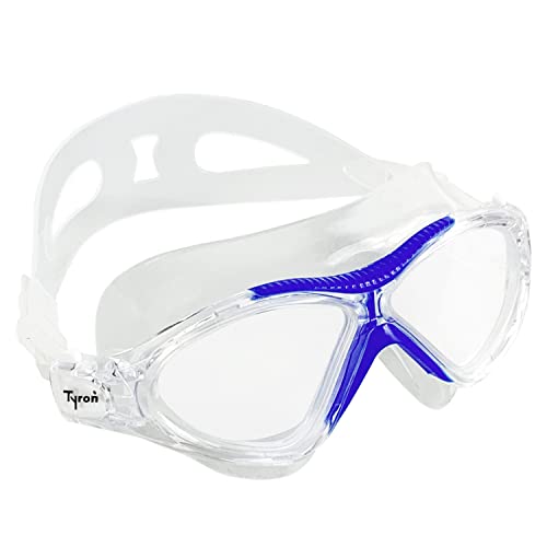 Tyron Freiwasser Schwimmmaske (blau) | Schwimmbrille für Erwachsene | Training & Wettkampf | Anti Fog Beschichtung | UV Schutz | 100% Silikon Dichtung von Tyron