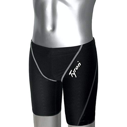 Tyron Speed Line Jammer (schwarz/weiße Naht - L) | | Badehose für Herren & Jungen | Schwimm Training und Wettkampf | Jammer | Tight | knielange Sch von Tyron