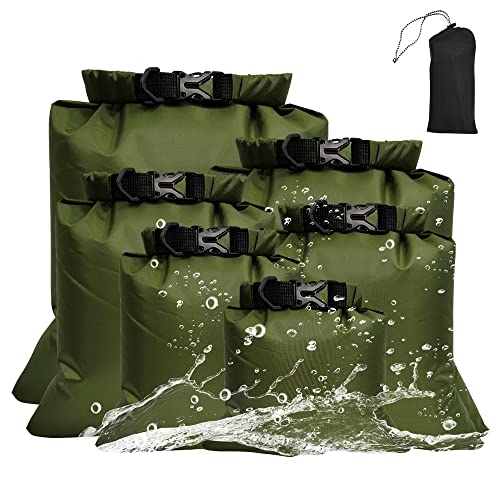 Tyuodna 6 Stück Wasserdichter Beutel,Leicht Outdoor Dry Bag Set 1,5/2,5/3/3,5/5/8L,wasserdichte Aufbewahrungsbeutel,Trockener Sack,Packsack Wasserdicht Zum Kajakfahren, Wandern, Camping (Grün) von Tyuodna