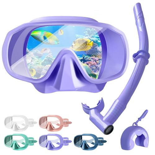 Tyuodna Taucherbrille mit Schnorchel,Schnorchelset Erwachsene mit Anti-Fog und Anti-Leck-Zweischicht-Silikonrand,Snorkeling Set,180° Panoramamaske Perfekt für Schnorcheln und Tauche (Lila) von Tyuodna