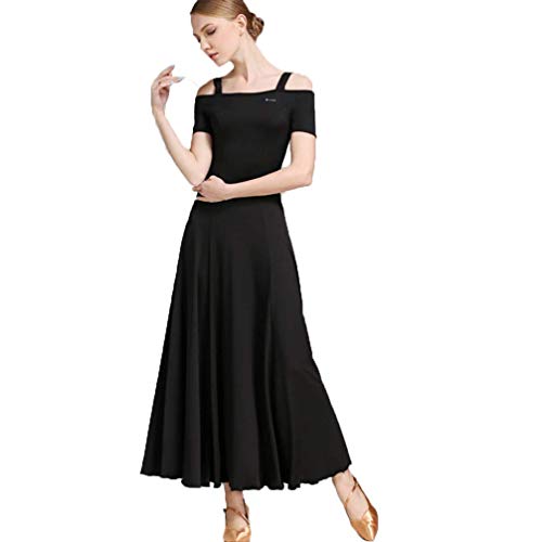 National Standard Dance Tanzkleider Damen Standard Modernes Tanzkleid Wettbewerb Kleider Adult Walzer Ballsaal Tanz Kleid Großer Swing Rock,Schwarz,XL von Tzdd