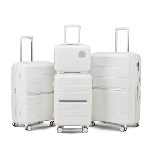 4-teiliges Gepäck-Set, Hartschalen-Koffer mit Spinnrollen und TSA-Schloss, erweiterbares Handgepäck-Set, Reisegepäck-Set für Damen, Herren, Familie, Weiss/opulenter Garten, 4 Piece Set (, modisch von Tzou