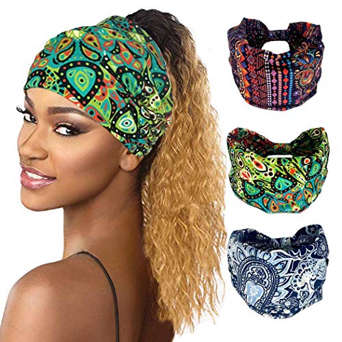 Damen Boho Stirnband Turban breit elastisch Sport Bohemian Kopfbedeckung Yoga Haarband Workout Headwrap (Set-1) von U/D