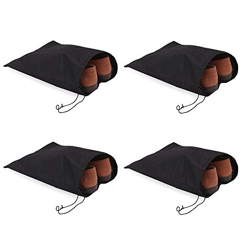4 tragbare Kordelzug-Taschen für Outdoor-Reisen, Vlies-Schuhbeutel, Kleidertasche, Baumwollleinen, Schuh-Aufbewahrungstasche, 28,5 x 36 cm, schwarz, bequem und umweltfreundlich von U-K