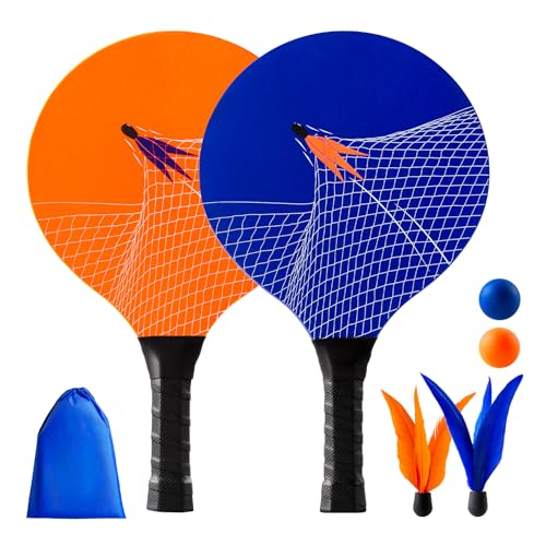 U&C Planet Beachball Set Paddle Ball Spiel Strandschlägerset aus Holz Schläger Spiel für Kinder&Familie 2 Schläger, 4 Bälle Spielzeug für Garten Strand Party von U&C Planet