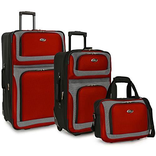 U.S. Traveler New Yorker Reisegepäck-Set, leicht, weich, erweiterbar, Roter Dobby, 3-Piece Set (15/21/25), New Yorker Reisegepäck-Set, leicht, weich, erweiterbar von U.S. Traveler