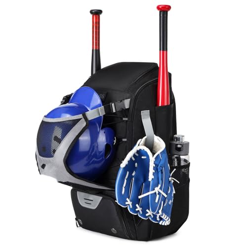 UCK-KIT Baseball-Tasche, Reißverschluss-Design-Baseball-Rucksacktaschen mit Schuhfach, Baseball-Rucksack mit Zaunhaken für Ballschläger,Schwarz von UCK-KIT