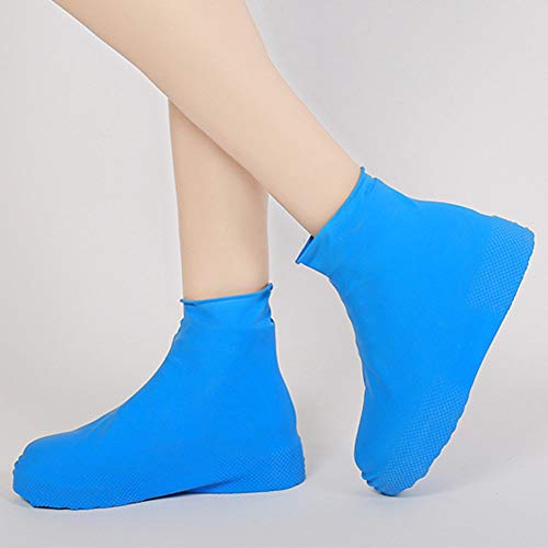 UEB 2 Stück Outdoor Regenschutz Überschuhe wasserdichte rutschfeste Silikon Schuhe Abdeckung Verschleißfeste elastische Regenschuhe Stiefel Schutz (Blau, S) von UEB