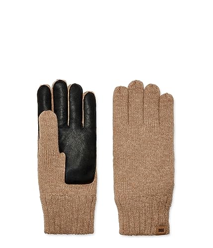 UGG Knit Smart Handschuhe mit leitfähiger Lederhandfläche und recyceltem Mikrofellfutter Camel SM-MD, CAMEL, Small-Medium von UGG