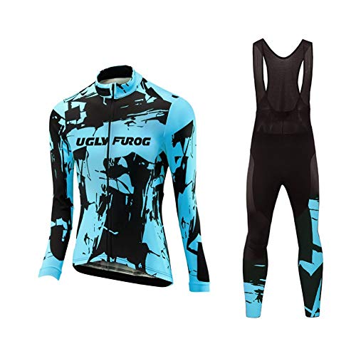 UGLY FROG Radtrikot Damen Set Fahrradbekleidung Winter, Warmes Thermovlies Fahrradtrikot Langarm und Radhose mit 20D + Lange Radlerhose Mehrere Stile zur Auswahl Rosenrot Tarnung von UGLY FROG