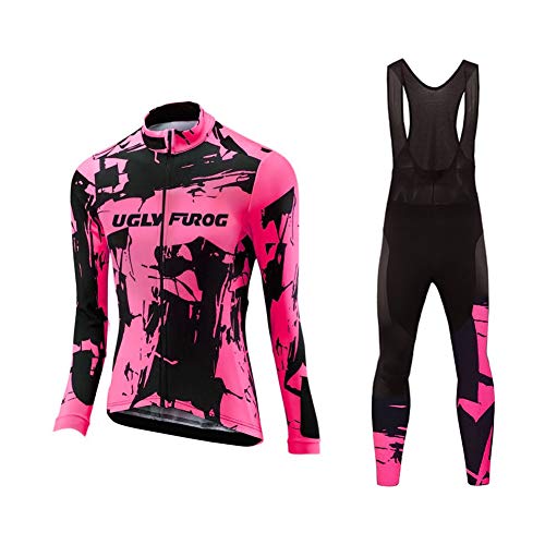 UGLY FROG Radtrikot Damen Set Fahrradbekleidung Winter, Warmes Thermovlies Fahrradtrikot Langarm und Radhose mit 20D + Lange Radlerhose Mehrere Stile zur Auswahl von UGLY FROG