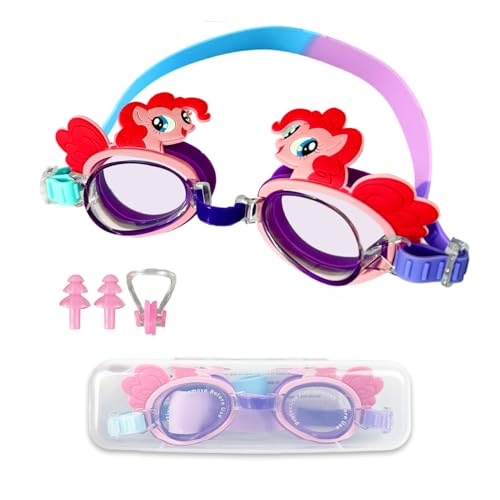 UHDS Schwimmbrillen für Kinder Pony, Bequeme Schwimmbrille UV-Schutz Anti-Fog Beschichtung, Taucherbrille für Mädchen Jungen Alter 3-12 Jahre mit Nasenklemmen, Ohrenstöpsel Und Brillenschachtel von UHDS