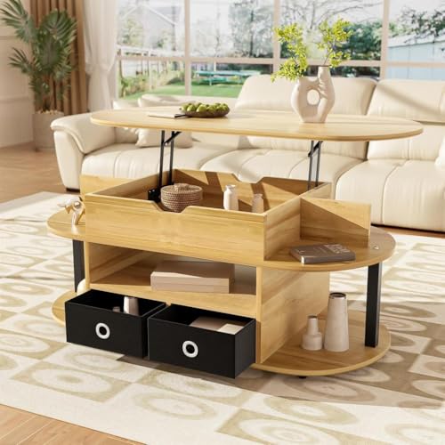 UIHECTA Geriffelter Couchtisch Mit Anhebbarer Platte Und Verstecktem Fach, Moderner Ovaler Couchtisch FüR Wohnzimmer, Homeoffice UIHECTA Geriffelter Couchtisch Mit Anhebbarer Platte Und Verstecktem Fach, Moderner Ovaler Couchtisch FüR Wohnzimmer, Homeoffice von UIHECTA