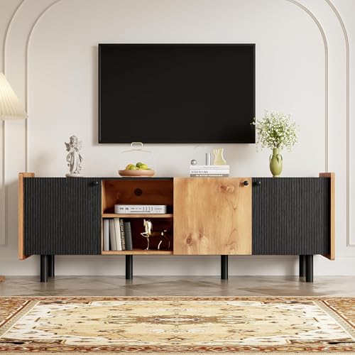 UIHECTA Tv-StäNder FüR Fernseher Bis 70 Zoll, Modernes Entertainment-Center Im Mid-Century-Stil Mit StauraumschräNken Und Offenem Regal, Medienkonsole Mit Geriffelter Platte Wohnzimmer von UIHECTA