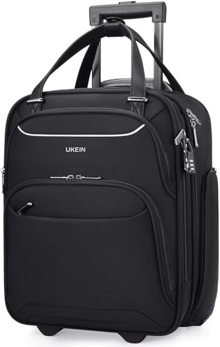 UKEIN Untersitz-Handgepäck mit Rollen, 40,6 cm, weiche Seiten, leicht, persönliche Gegenstände, Reisekoffer, Rollhandgepäck, Reisetasche für Damen und Herren, Schwarz, Carry on 16 inch, Handgepäck von UKEIN