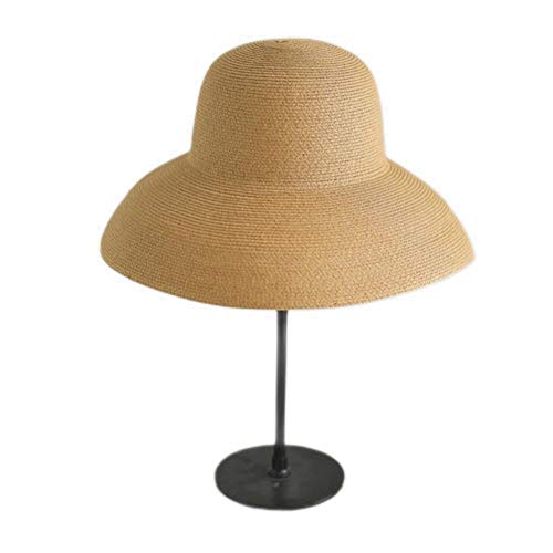 Strohhut Vintage Faltbare Damen Sun Hüte Reisen Urlaub Retro Runde Top Große Strohvisier Hüte Für Frauen Strandkappe-Style1 von UKKD