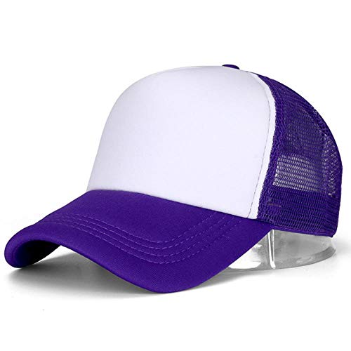 UKKD Baseball Kappe Unisex Lässige Kleidung Mütze Plain Mesh-Baseballmütze Adjustable-Hüte Für Frauen Männer Hip Hop Trucker Cap Vati-Hut,Lila Weiß,54Cm-60Cm von UKKD