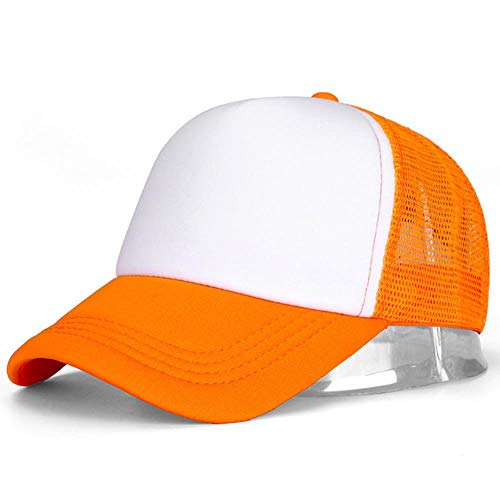 UKKD Baseball Kappe Unisex Lässige Kleidung Mütze Plain Mesh-Baseballmütze Adjustable-Hüte Für Frauen Männer Hip Hop Trucker Cap Vati-Hut,Orange Weiss,54Cm-60Cm von UKKD