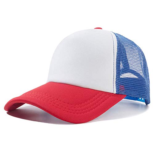 UKKD Baseball Kappe Unisex Lässige Kleidung Mütze Plain Mesh-Baseballmütze Adjustable-Hüte Für Frauen Männer Hip Hop Trucker Cap Vati-Hut,Rot Blau,54Cm-60Cm von UKKD