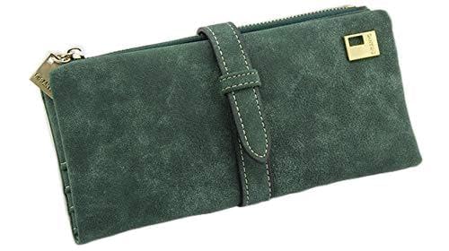 UKKD Geldbörse Lange Brieftasche 20% Rabatt Auf Damen Brieftasche Kordelzug Milde Leder Reißverschluss Wildleder Brieftasche Damenkupplung-Green von UKKD