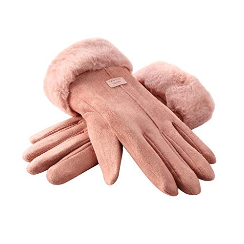 UKKD Handschuhe Frauen-Winter-Handschuhe Damen Mädchen Im Freien Wärme Vollfinger Gefüttert Driving Glove Pelz Fäustlinge,Rosa von UKKD