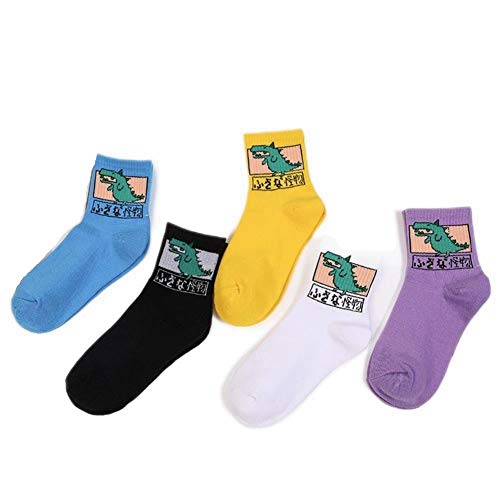 UKKD Happy Socks 5 Stück Nette Dinosaurier Kurze Socken Frauen Lustige Socken Weibliche Mädchen Dame Baumwollsocken-Mix,Eu Size 35-39 von UKKD