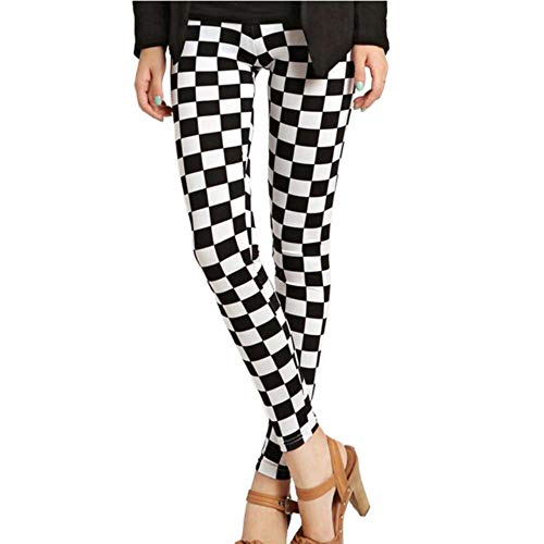 UKKD Leggings Graffiti-Leggings Blumenmuster Druck Leggins Für Frauen Leggings Hahnentritt Elastische Vintage Leggins,W056 Grid,XXL. von UKKD